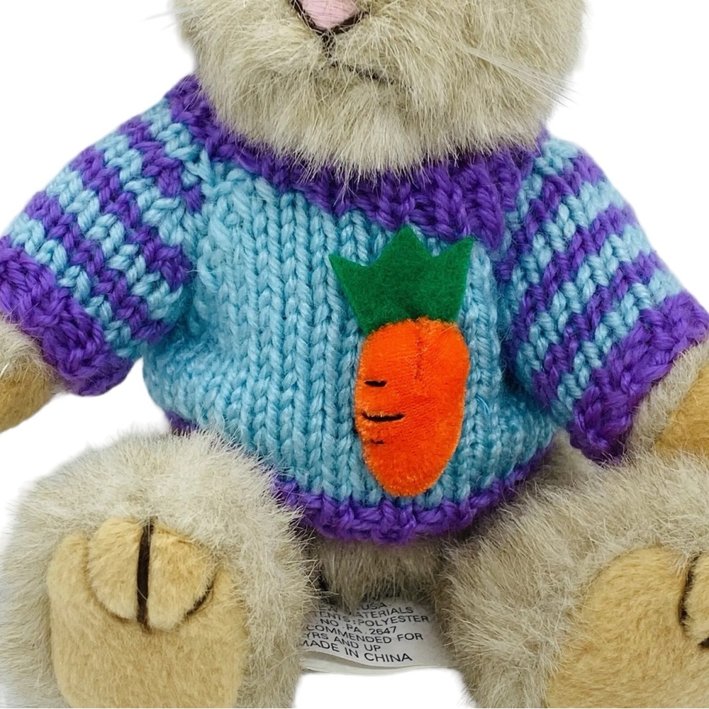 1988 Chrisha Playful Plush Brown Bunny Rabbit Knit Sweater 3D Carrot Easter Vtg - Picture 4 of 9